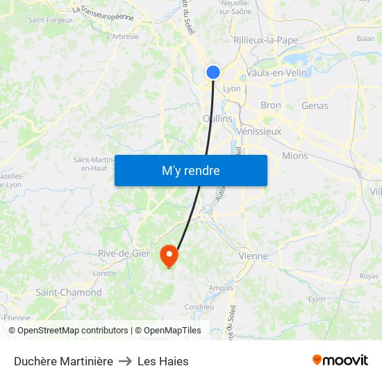Duchère Martinière to Les Haies map