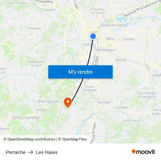 Perrache to Les Haies map