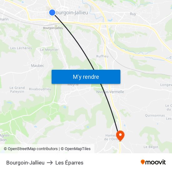 Bourgoin-Jallieu to Les Éparres map