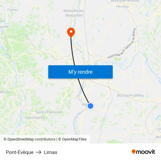 Pont-Évêque to Limas map