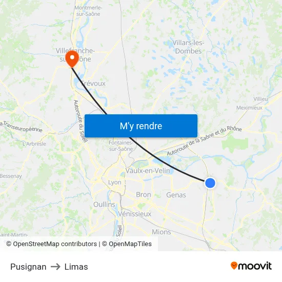 Pusignan to Limas map