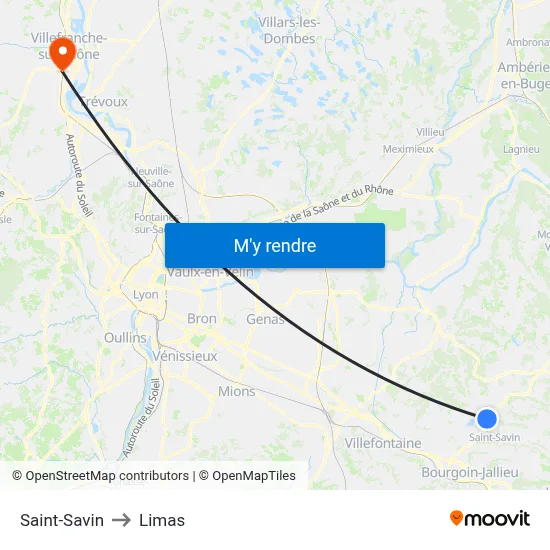 Saint-Savin to Limas map