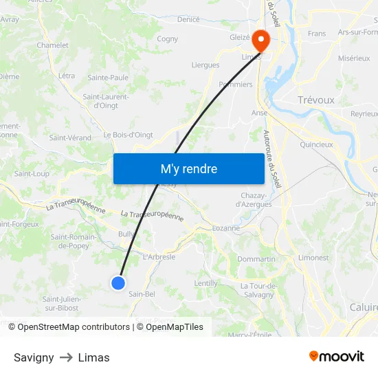 Savigny to Limas map