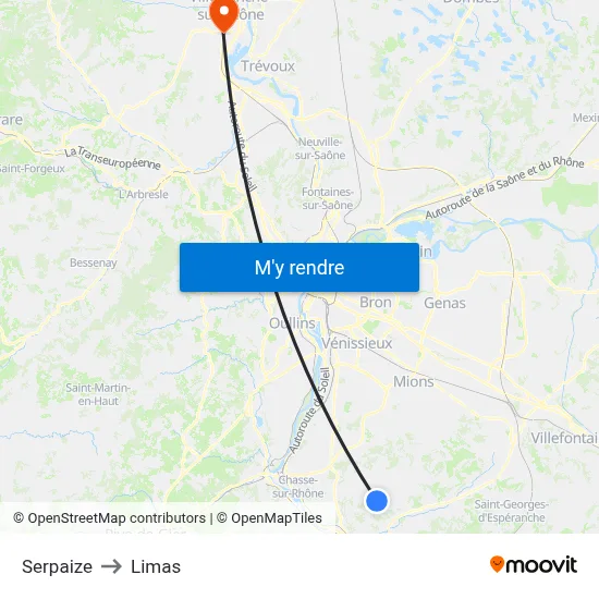 Serpaize to Limas map