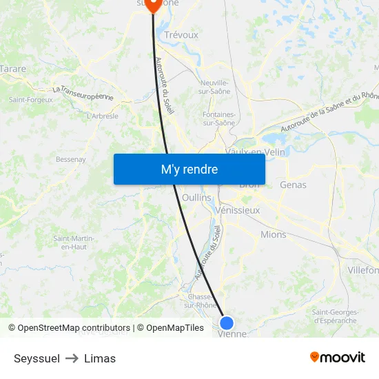 Seyssuel to Limas map