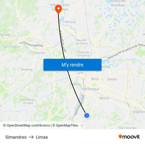 Simandres to Limas map