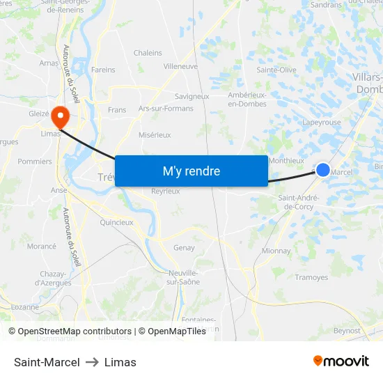 Saint-Marcel to Limas map
