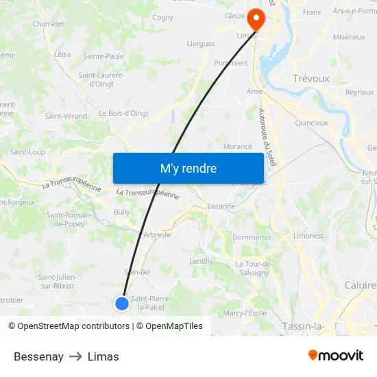 Bessenay to Limas map