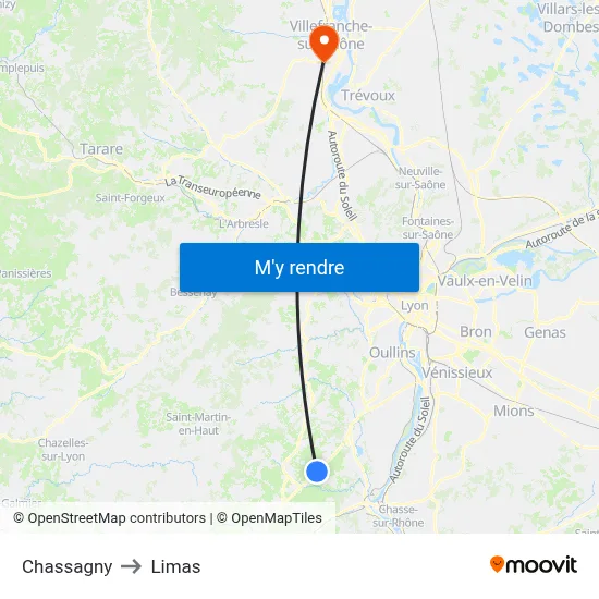 Chassagny to Limas map