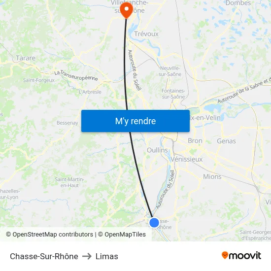 Chasse-Sur-Rhône to Limas map