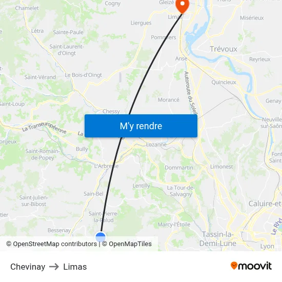 Chevinay to Limas map