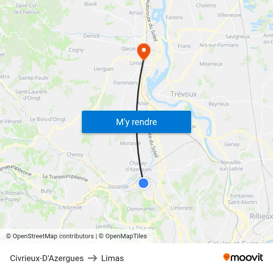 Civrieux-D'Azergues to Limas map