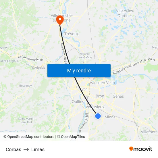 Corbas to Limas map