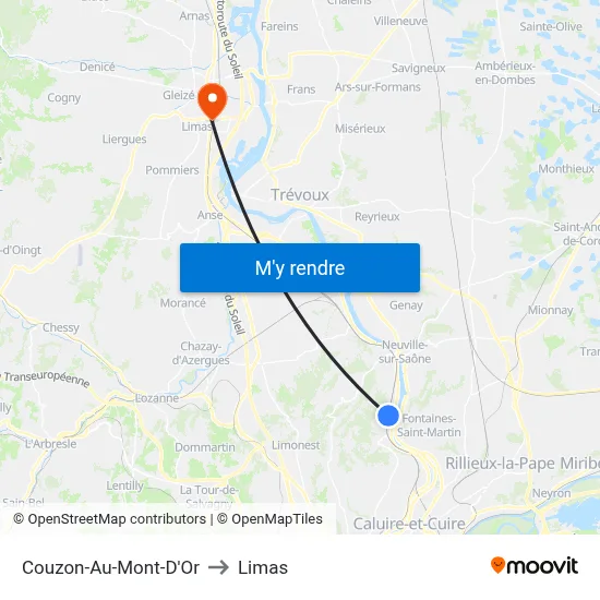 Couzon-Au-Mont-D'Or to Limas map