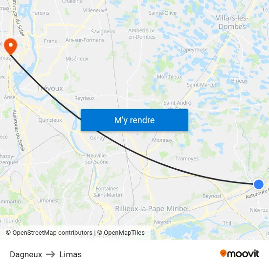 Dagneux to Limas map