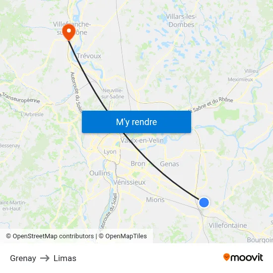 Grenay to Limas map