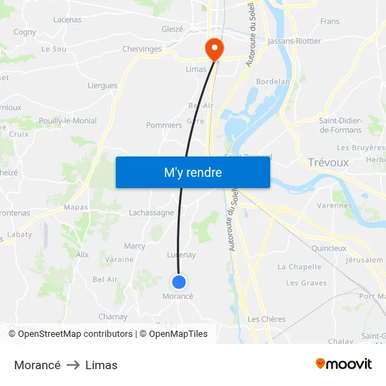 Morancé to Limas map