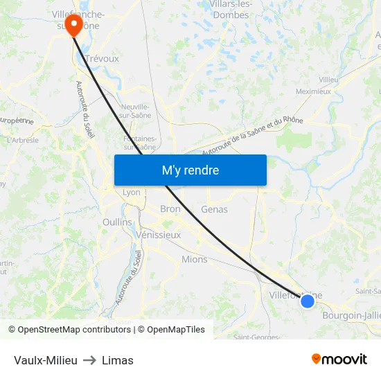 Vaulx-Milieu to Limas map