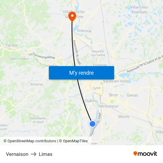Vernaison to Limas map