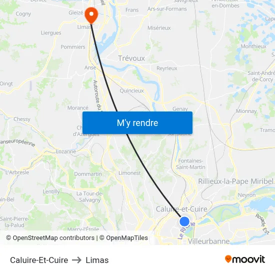 Caluire-Et-Cuire to Limas map