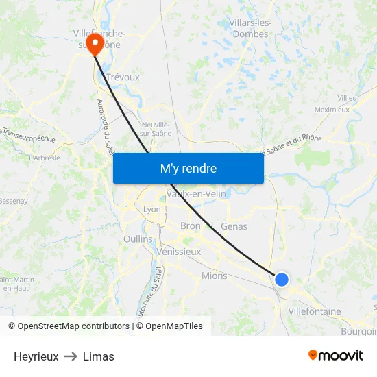 Heyrieux to Limas map