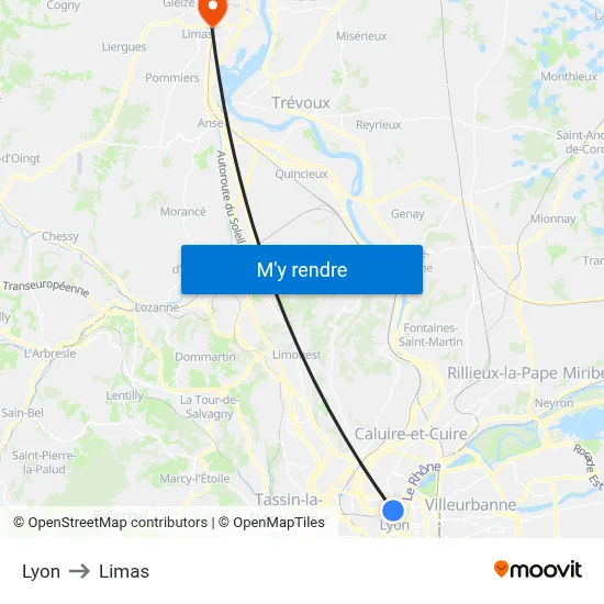 Lyon to Limas map