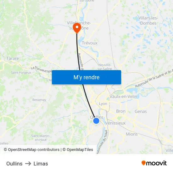 Oullins to Limas map