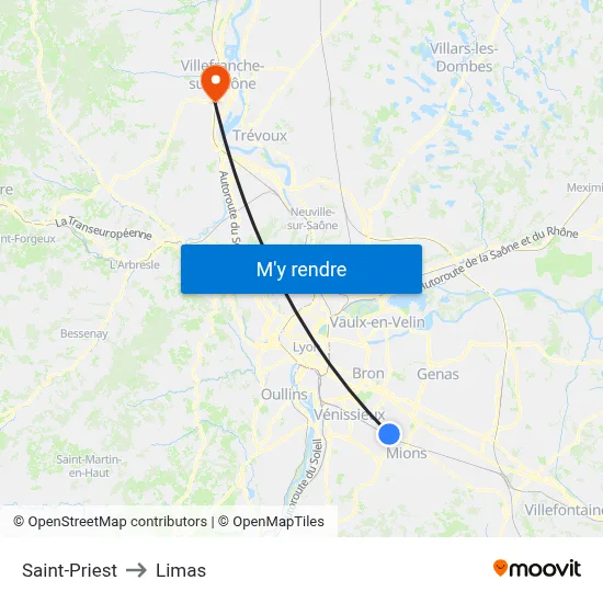 Saint-Priest to Limas map