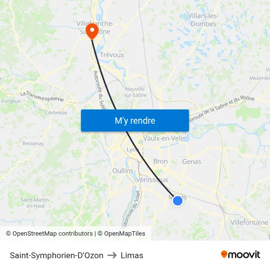 Saint-Symphorien-D'Ozon to Limas map