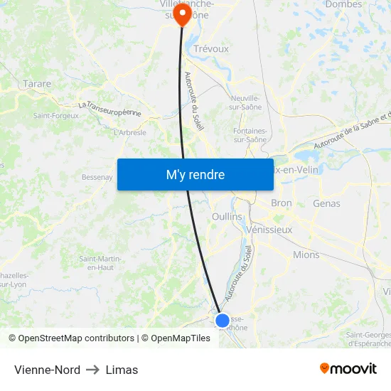 Vienne-Nord to Limas map