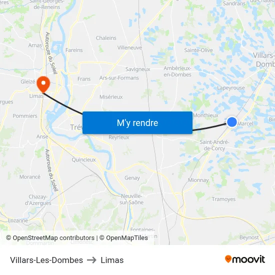 Villars-Les-Dombes to Limas map