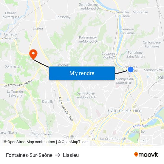 Fontaines-Sur-Saône to Lissieu map