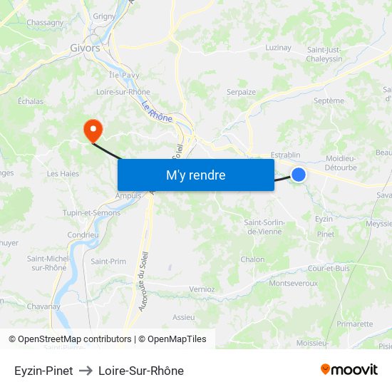 Eyzin-Pinet to Loire-Sur-Rhône map