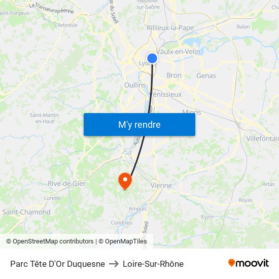 Parc Tête D'Or Duquesne to Loire-Sur-Rhône map