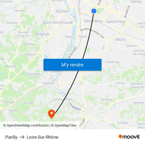 Parilly to Loire-Sur-Rhône map