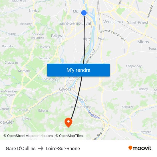 Gare D'Oullins to Loire-Sur-Rhône map
