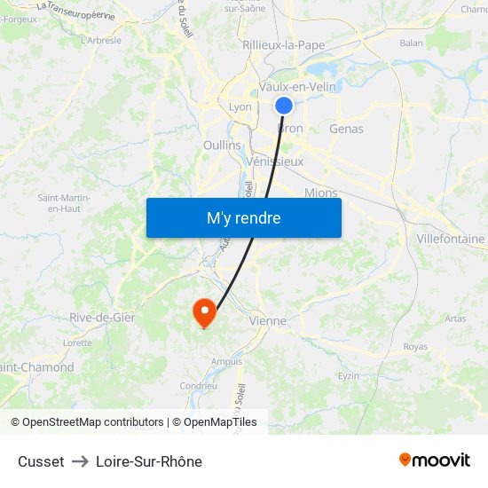 Cusset to Loire-Sur-Rhône map