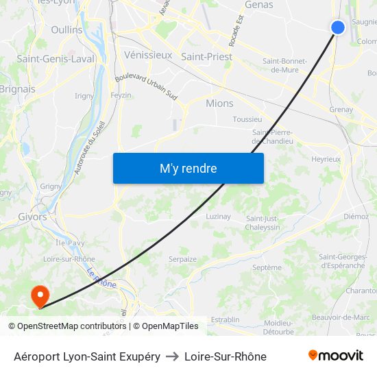 Aéroport Lyon-Saint Exupéry to Loire-Sur-Rhône map