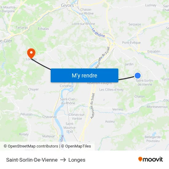 Saint-Sorlin-De-Vienne to Longes map