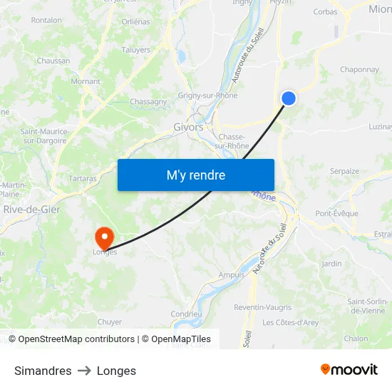 Simandres to Longes map