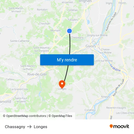 Chassagny to Longes map