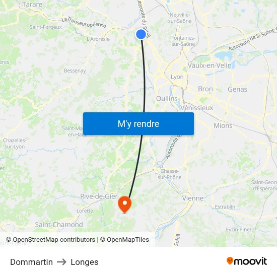 Dommartin to Longes map