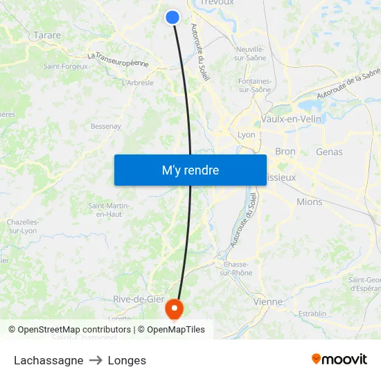 Lachassagne to Longes map