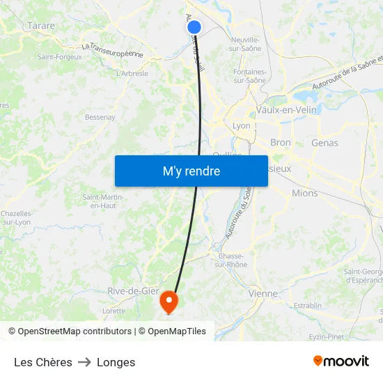 Les Chères to Longes map