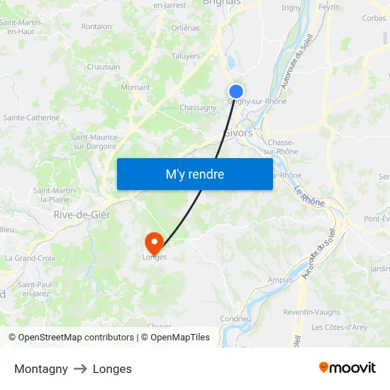 Montagny to Longes map