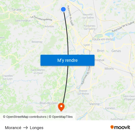 Morancé to Longes map