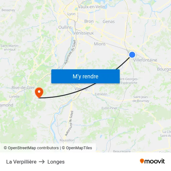 La Verpillière to Longes map