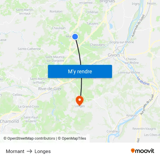 Mornant to Longes map