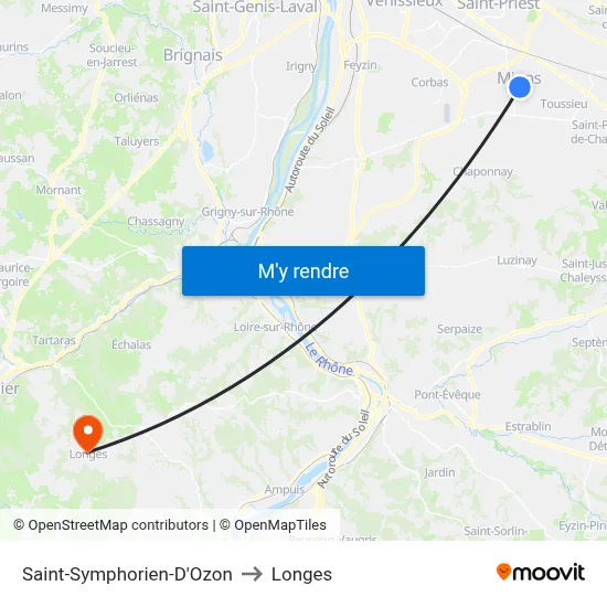Saint-Symphorien-D'Ozon to Longes map