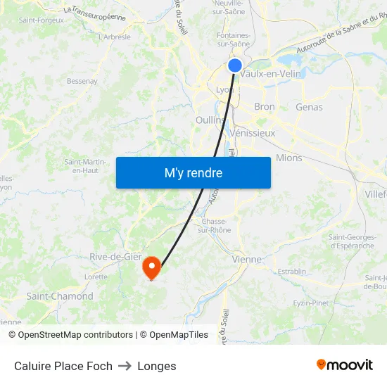 Caluire Place Foch to Longes map
